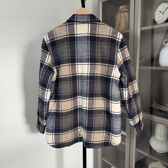 Jenni Kayne Shearling Lined Farmhouse Navy Plaid Jacket M NEW Wool Tan Coat - Picture 5 of 7